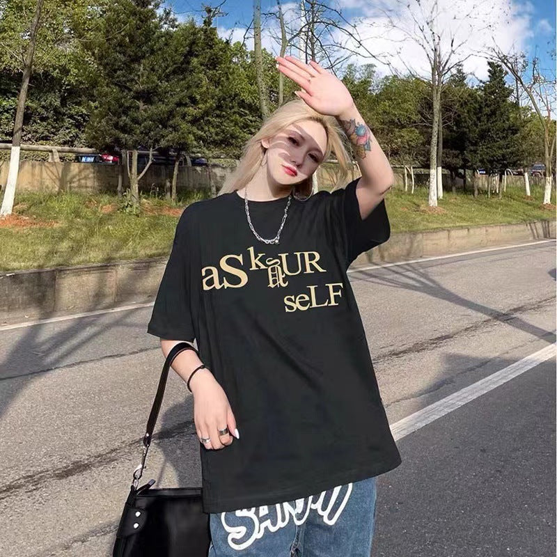 Askyurself T-shirts Printed High Street Casual Short Sleeve T-shirt
